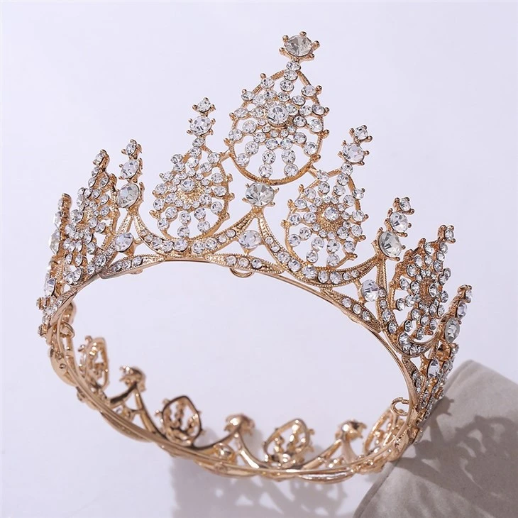 Wholesale High Quality Silver Golden Head Crown Full Crystal Rhinestone Round Beauty Pageant Crown