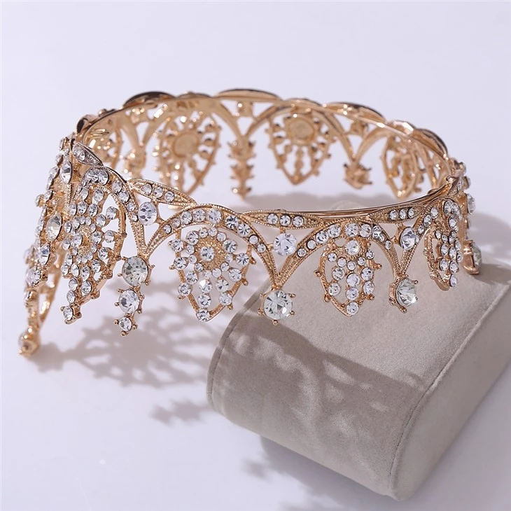 Wholesale High Quality Silver Golden Head Crown Full Crystal Rhinestone Round Beauty Pageant Crown